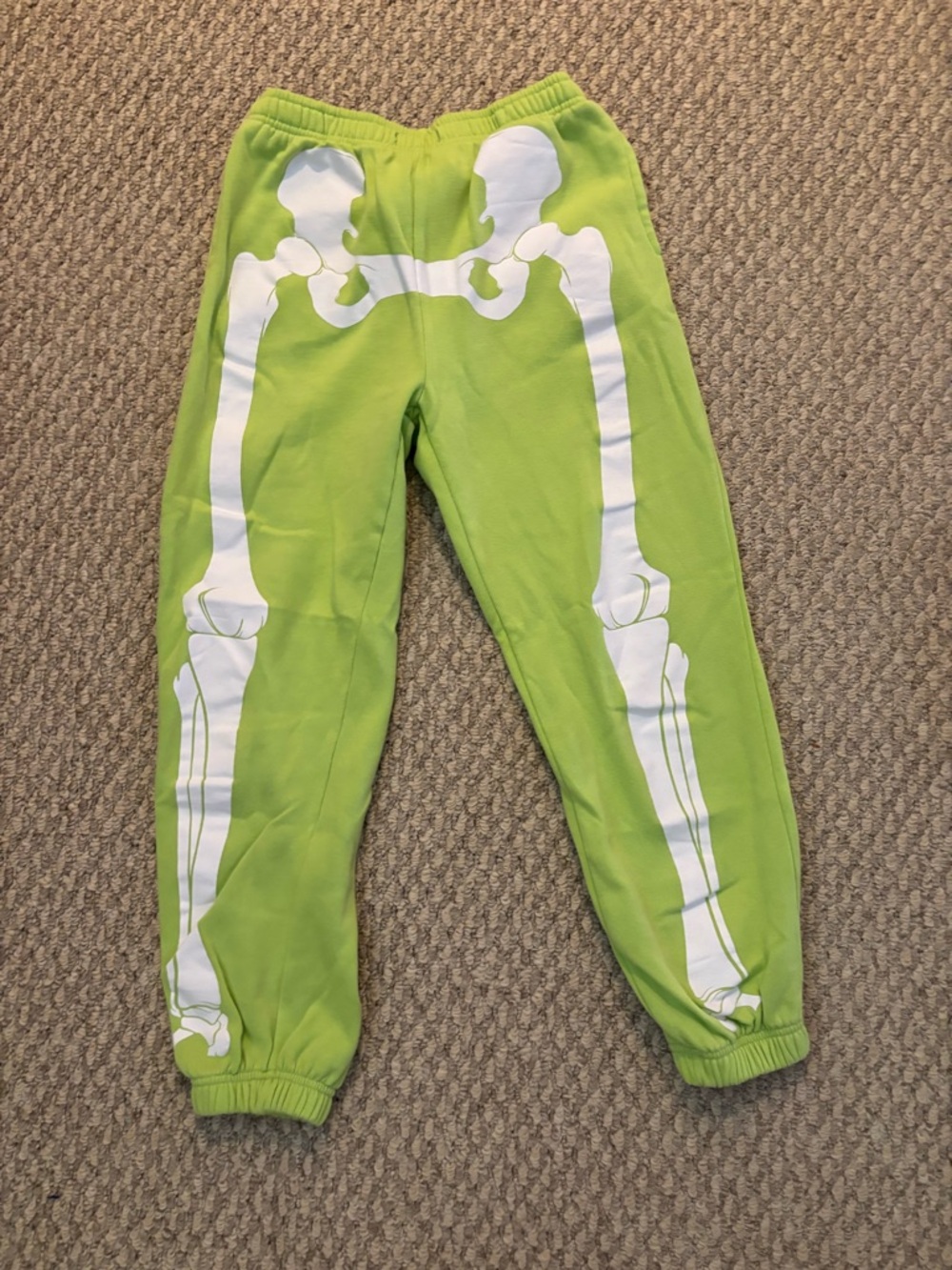 Lime Green Skeletal Print Sweatpants